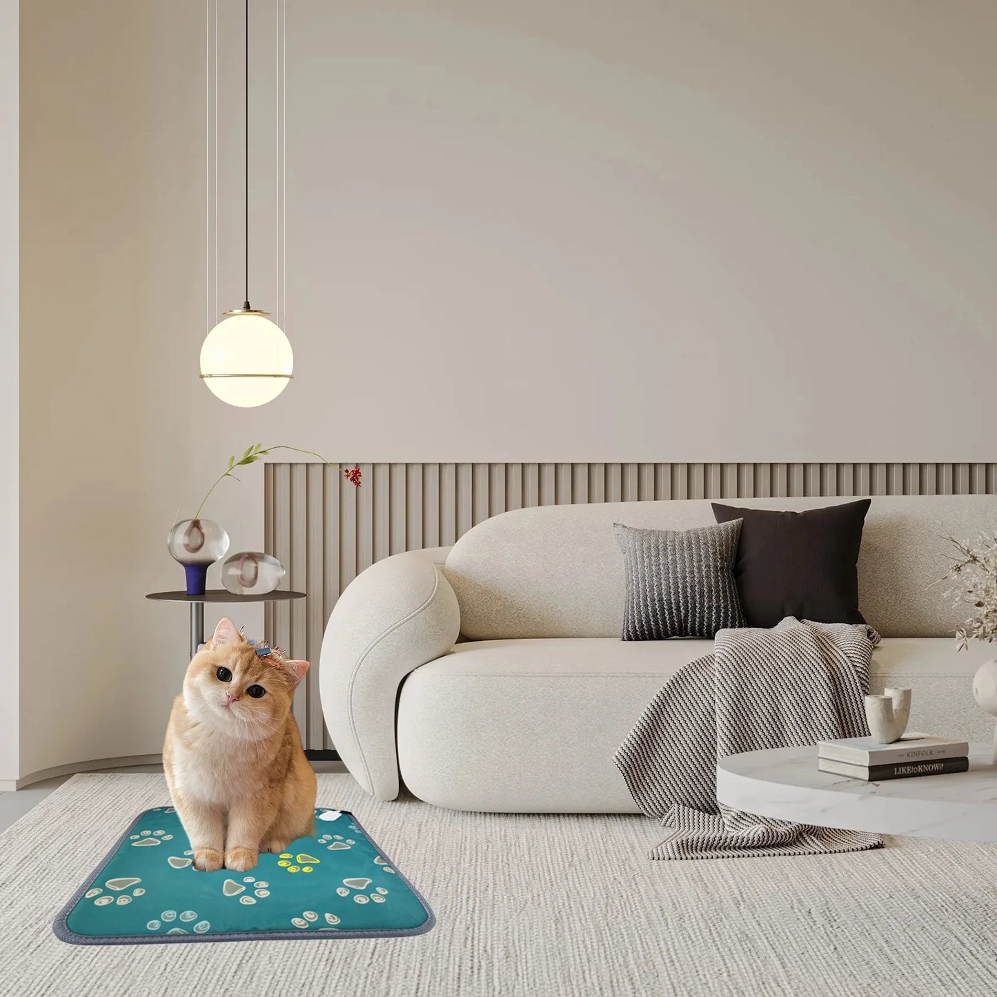 Pet Heating Pad, Waterproof Heated Bed Mat for Cats Dogs Puppies Bed Indoor, Electric Warming Pad Heating Blanket with Anti- Steel Cord, Dual Temperature Dual Control, 17.7Inch