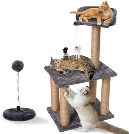 29" Cat Tree Tower Scratching Post with Perch, Sisal Cat Scratchers Poles Toys for Indoor Small Medium Cats Gray