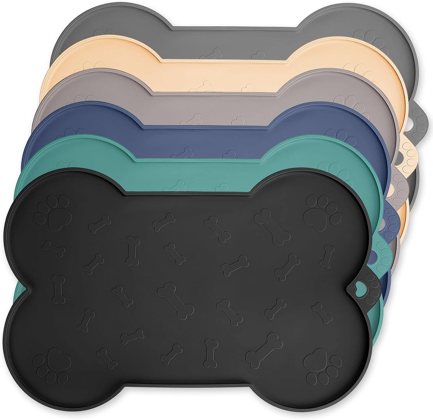 Dog Bowl Mat,  Dog Mat for Food and Water Pet Cat Large Small Silicone Rubber Plastic Waterproof Feeding Eating Dish Placemat Trays with Edges Lip for Floor, 23.6"X15.7", Black