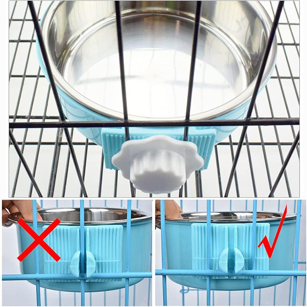 Crate Dog Cat Bowls, Removable Stainless Steel Hanging Pet Cage Bowls for Kennel, Water Food Feeder Cage Coop Cup for Cats, Dogs, Rabbits and Small Animals (Small, Blue)