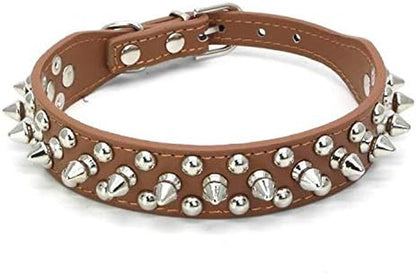Mushrooms Spiked Rivet Studded Adjustable Pu Leather Pet Collars for Cats Puppy Dogs