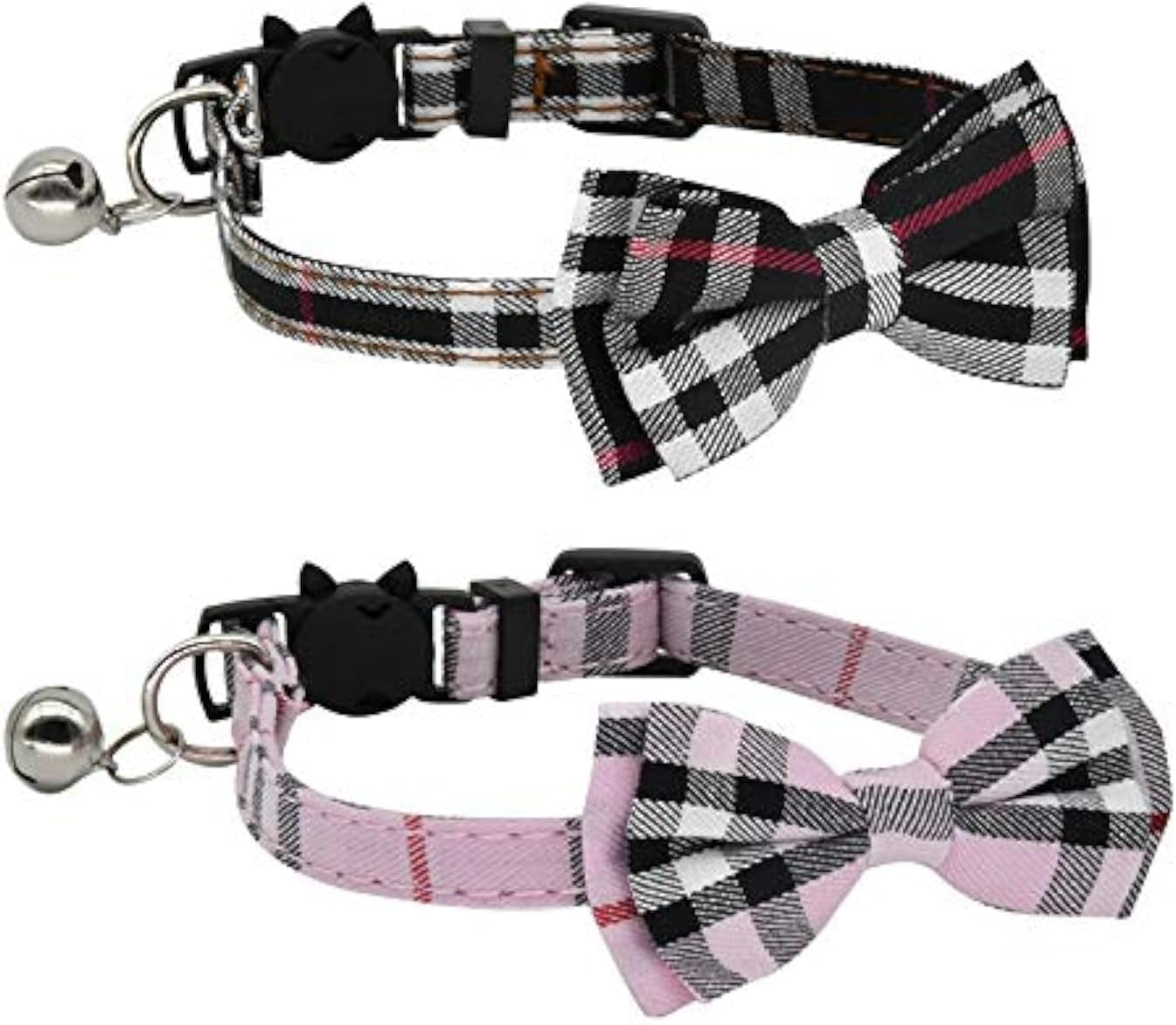 2 Pack/Set Cat Collar Breakaway with Cute  and Bell for Kitty and Some Puppies, Adjustable from 7.8-10.5 Inch (Black+Red)