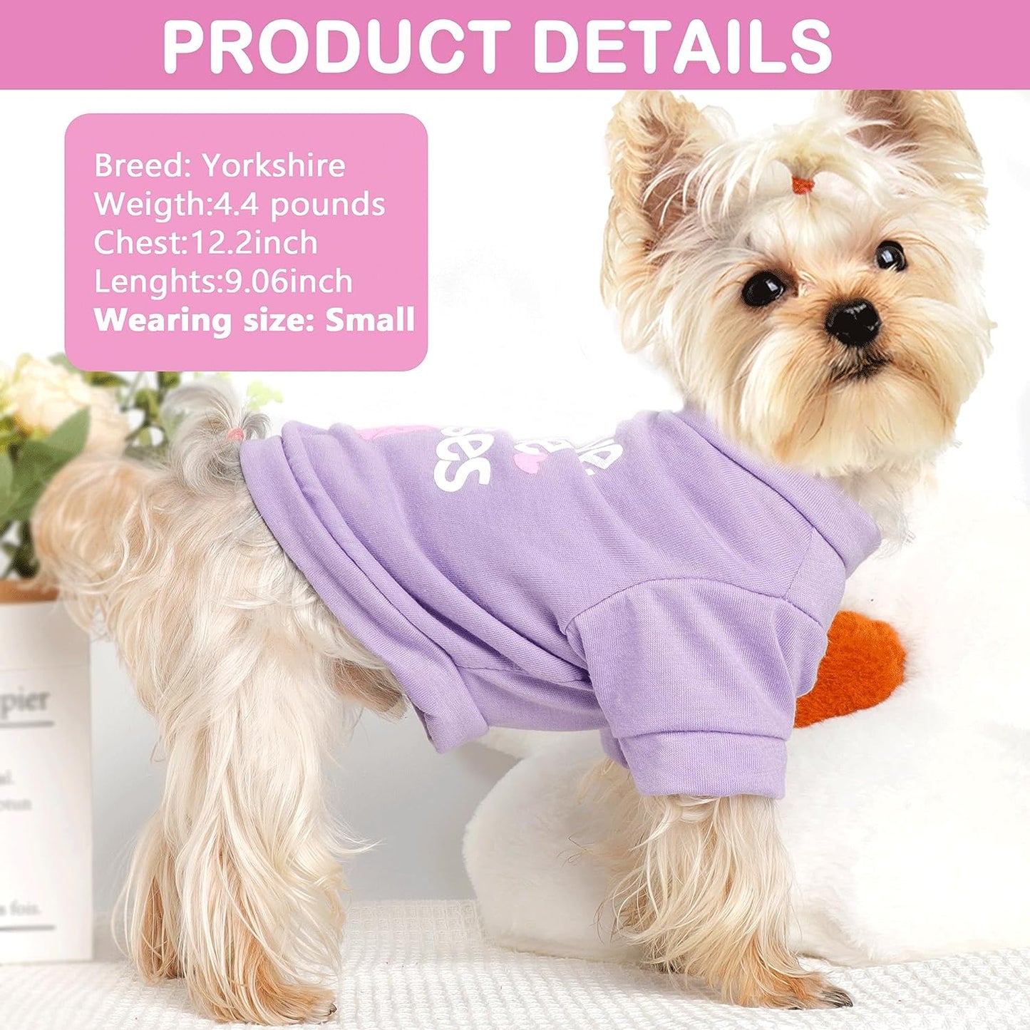 Set of 4 Dog Clothes for Small Dogs Girl - Yorkie Clothes - Small Dog Clothes Female Soft Dog Tshirts Pink Cute Pet Clothes Dog Outfits for Small Dogs Clothing Small Dog Shits
