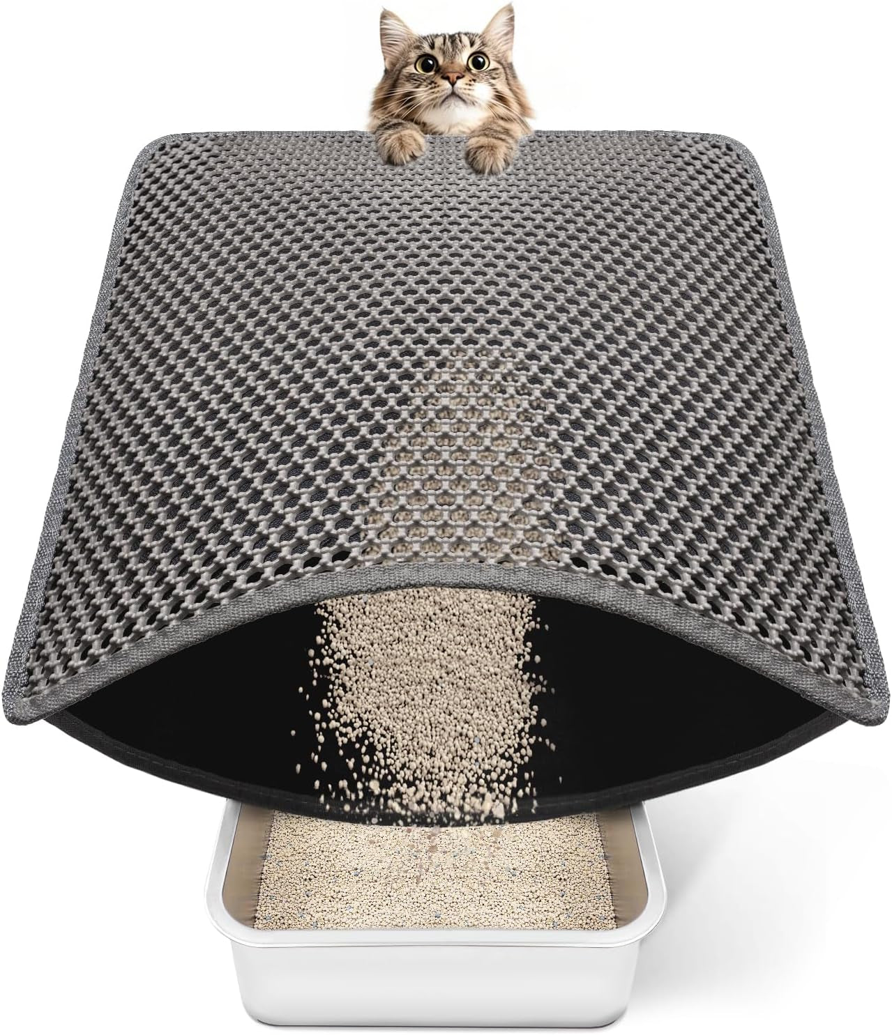 Cat Litter Mat 23"X17" Litter Box Mat, EVA Honeycomb Double Layer Design, Urine & Waterproof, Scatter Control Kitty Litter Mat, Less Waste, Easier to Clean,Washable, Black
