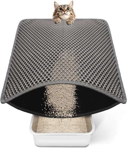 Cat Litter Mat 23"X17" Litter Box Mat, EVA Honeycomb Double Layer Design, Urine & Waterproof, Scatter Control Kitty Litter Mat, Less Waste, Easier to Clean,Washable, Black