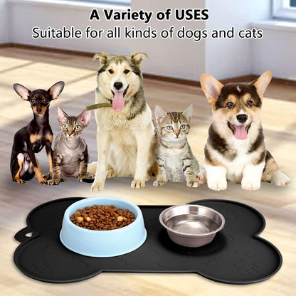 Dog Bowl Mat,  Dog Mat for Food and Water Pet Cat Large Small Silicone Rubber Plastic Waterproof Feeding Eating Dish Placemat Trays with Edges Lip for Floor, 23.6"X15.7", Black