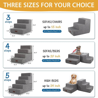 Dog Stairs for Small Dogs & Cats, Non-Slip Pet Stairs 3-Step for Chairs and Couch, Grey