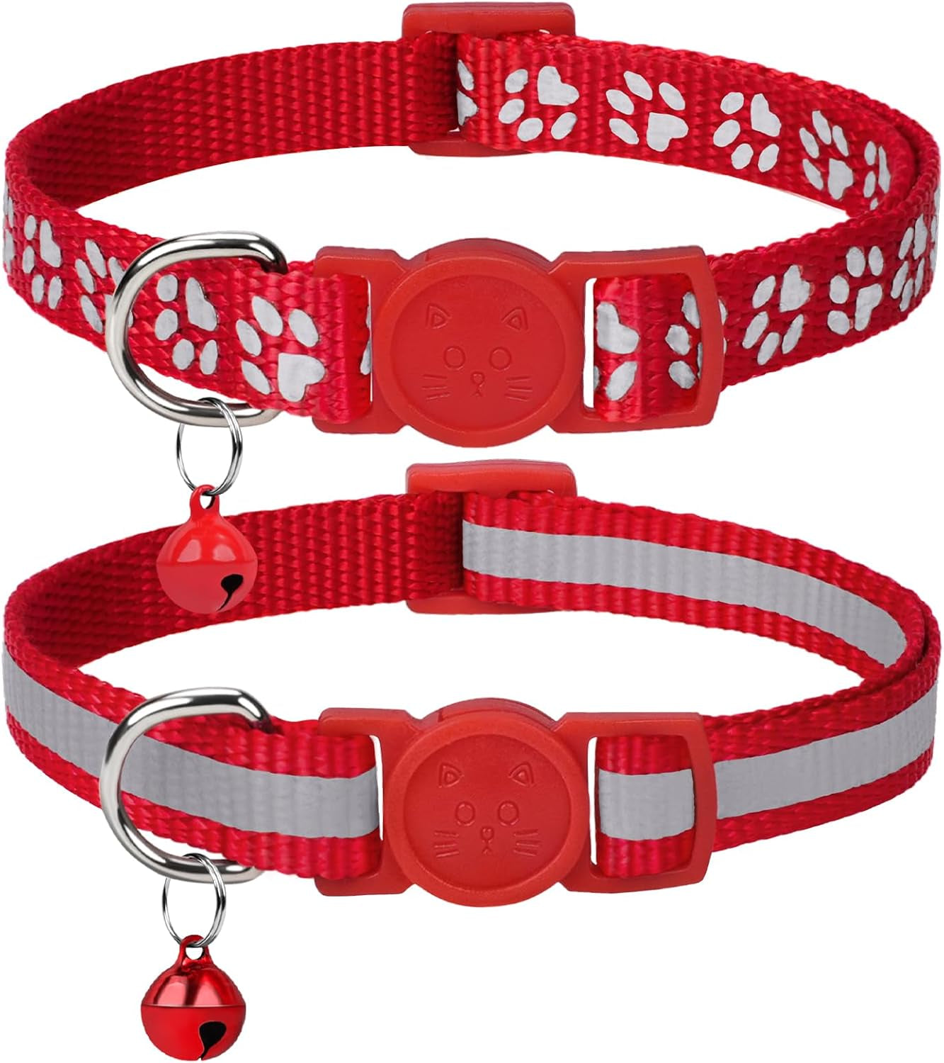 Reflective Cat Collar Breakaway with Bells, 2 Pack Girl Boy Pet Cat Collar Adjustable 7.5-12.5 Inch, Green