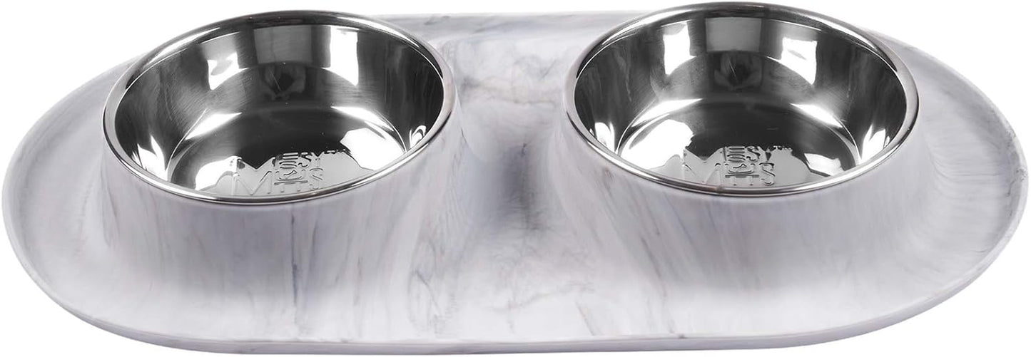 Double Silicone Feeder with Stainless Bowls | Non-Skid Food Dishes for Dogs for All Pets | Dog Food Bowls | Large, 3 Cups per Bowl | Blue