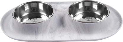 Double Silicone Feeder with Stainless Bowls | Non-Skid Food Dishes for Dogs for All Pets | Dog Food Bowls | Large, 3 Cups per Bowl | Blue