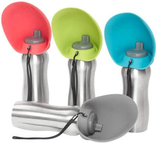 Stainless Steel Travel Water Bottle with Silicone Flip up Bowl | Pet Travel Necessity | Camping, Hiking, Walking Accessory | 24 Oz / 700Ml | Watermelon