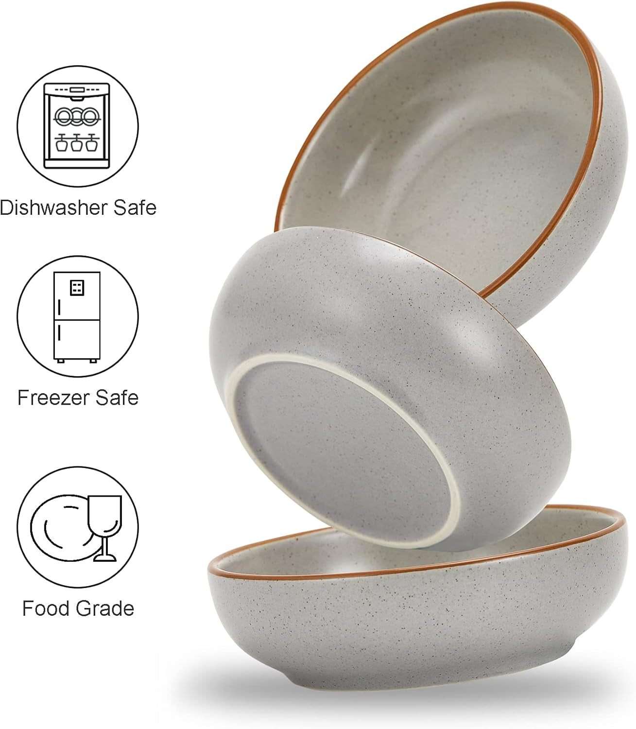 Ceramic Cat Bowls, Howise Cat Food Dish Gray, 5.3 in Shallow Pet Bowl 3 Pack Bowl Set for Kitten Cat Food Bowl and Water Bowl Small Dog Dish