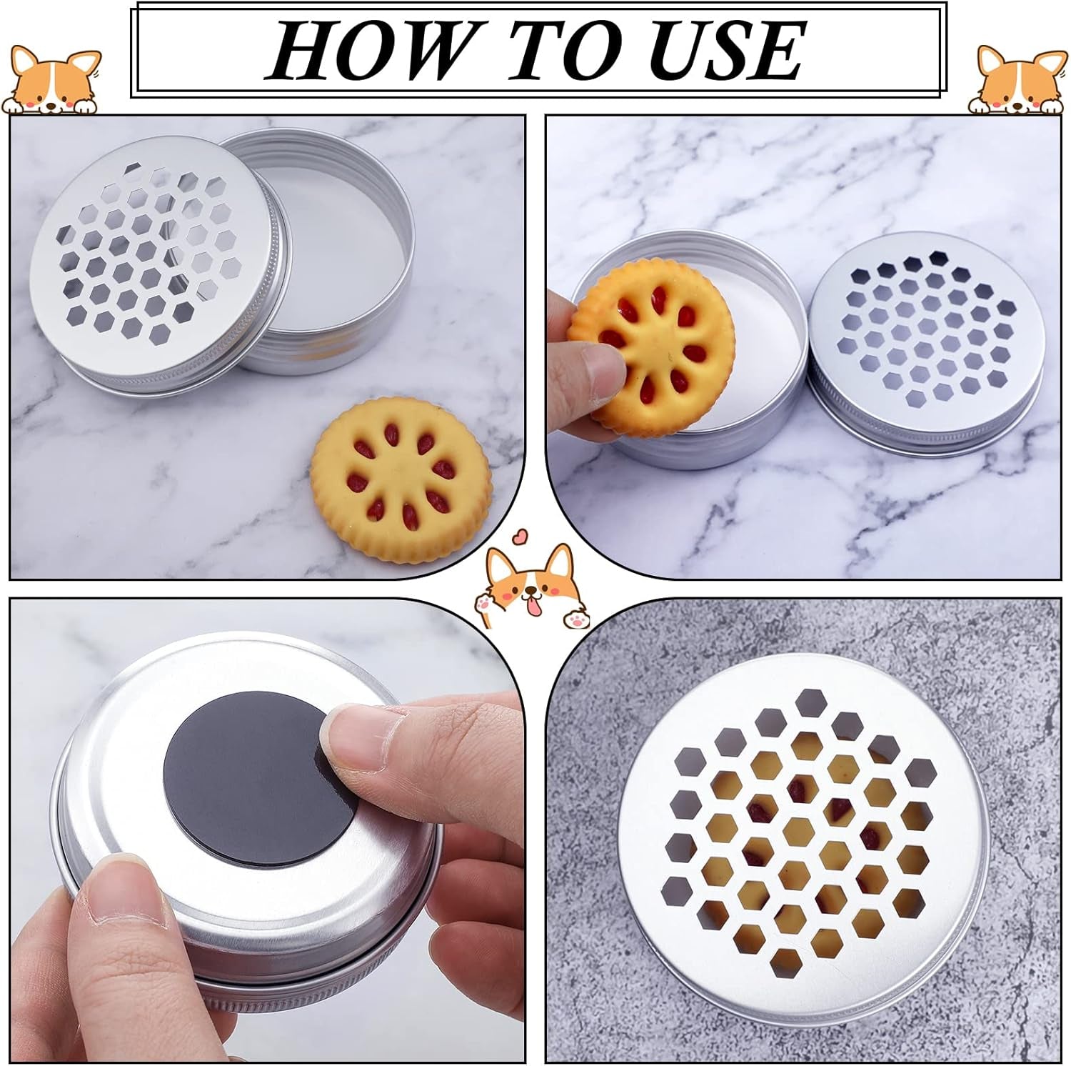 12 Pack Dog Scent Work Tins, Dog Scent Training Box, Pet Nose Metal Container with 12 Magnetic Dots, Smell Training Kit Smell Canisters Aluminum Cans for Pet (Hexagon)