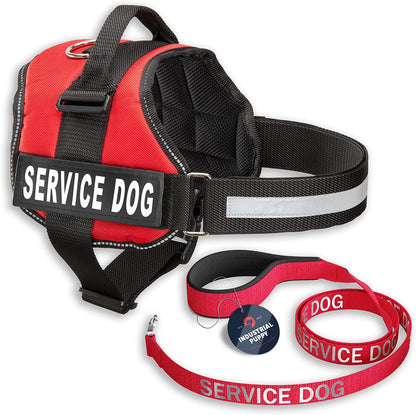 Service Dog Vest with Hook and Loop Straps & Matching Leash Set - Harnesses from XXS to XXL - Service Dog Harness Features Reflective Patch and Comfortable Mesh Design (Red, Small)