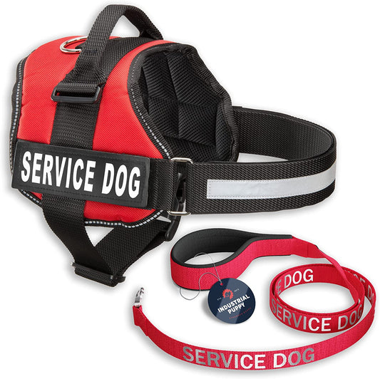 Service Dog Vest with Hook and Loop Straps & Matching Leash Set - Harnesses from XXS to XXL - Service Dog Harness Features Reflective Patch and Comfortable Mesh Design (Red, Small)