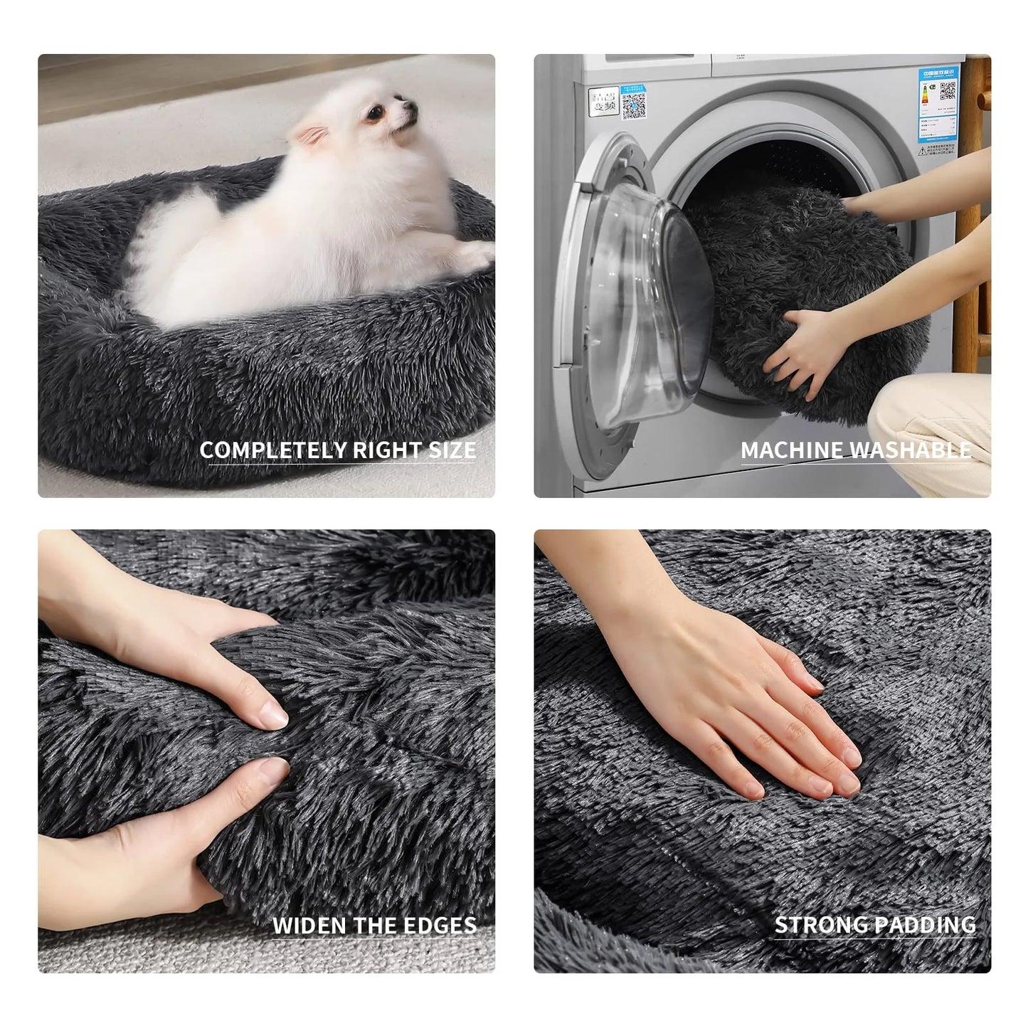 Rectangle Plush Dog Bed Cat Beds for Small Dogs,Washable Medium Pet Beds Medium（26X22X7In,Under 25 Lbs）, Lightgrey