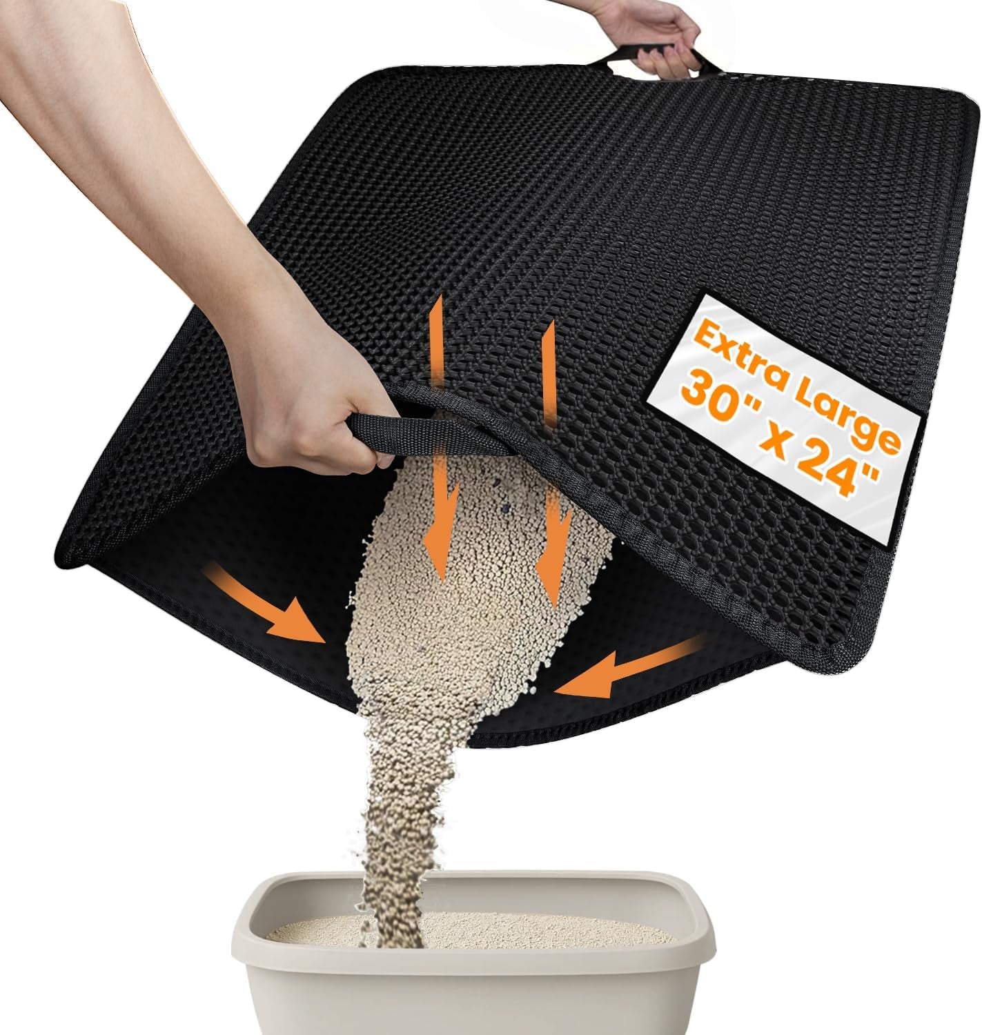 Cat Litter Mat 23"X17" Litter Box Mat, EVA Honeycomb Double Layer Design, Urine & Waterproof, Scatter Control Kitty Litter Mat, Less Waste, Easier to Clean,Washable, Black