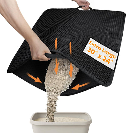 Cat Litter Mat 23"X17" Litter Box Mat, EVA Honeycomb Double Layer Design, Urine & Waterproof, Scatter Control Kitty Litter Mat, Less Waste, Easier to Clean,Washable, Black
