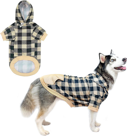 Plaid Dog Hoodie Pet Clothes Sweater with Hat and Pocket for Small Medium Large Size Dogs, Soft Winter Warm Dog Cold Weather Coat, Fleece Fall Dog Hooded Sweatshirt for Puppy Cats, Red XL