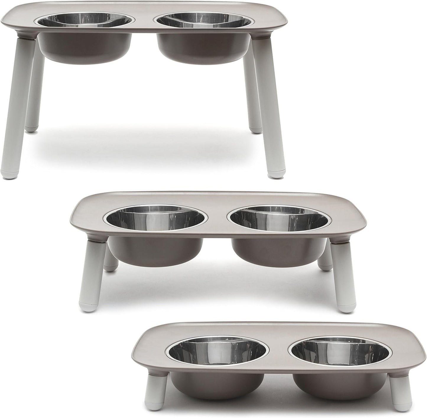 Elevated Double Feeder with Stainless Bowls | Adjustable Height 3”, 5”, or 10” | Adjustable Standing Feeder for Dogs | 5 Cups per Bowl | Dark Grey