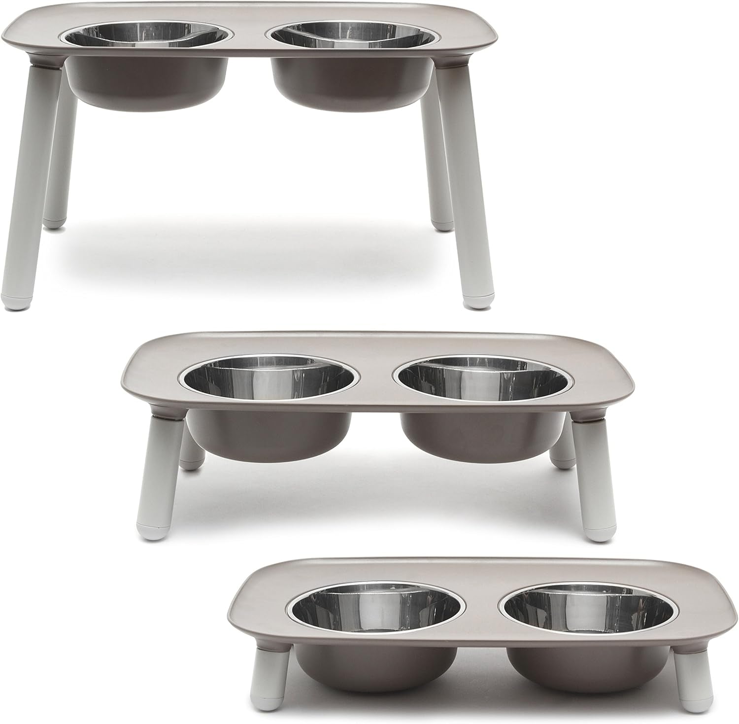 Elevated Double Feeder with Stainless Bowls | Adjustable Height 3”, 5”, or 10” | Adjustable Standing Feeder for Dogs | 5 Cups per Bowl | Dark Grey