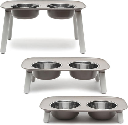 Elevated Double Feeder with Stainless Bowls | Adjustable Height 3”, 5”, or 10” | Adjustable Standing Feeder for Dogs | 5 Cups per Bowl | Dark Grey