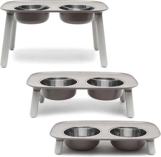 Elevated Double Feeder with Stainless Bowls | Adjustable Height 3”, 5”, or 10” | Adjustable Standing Feeder for Dogs | 5 Cups per Bowl | Dark Grey