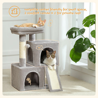 30" Cat Tree Condo with Sisal Scratcing Post Tower Ramp for Indoor Catss, Gray