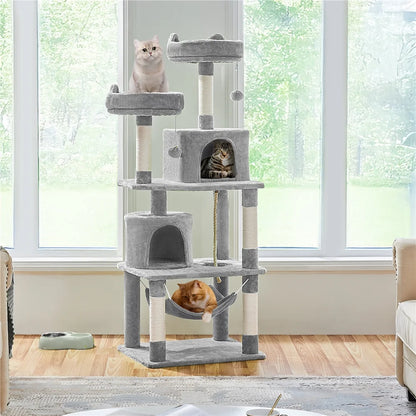 62.2''H Multi Level Cat Tree Tower with Condos Foam-Padded Perches, Light Gray