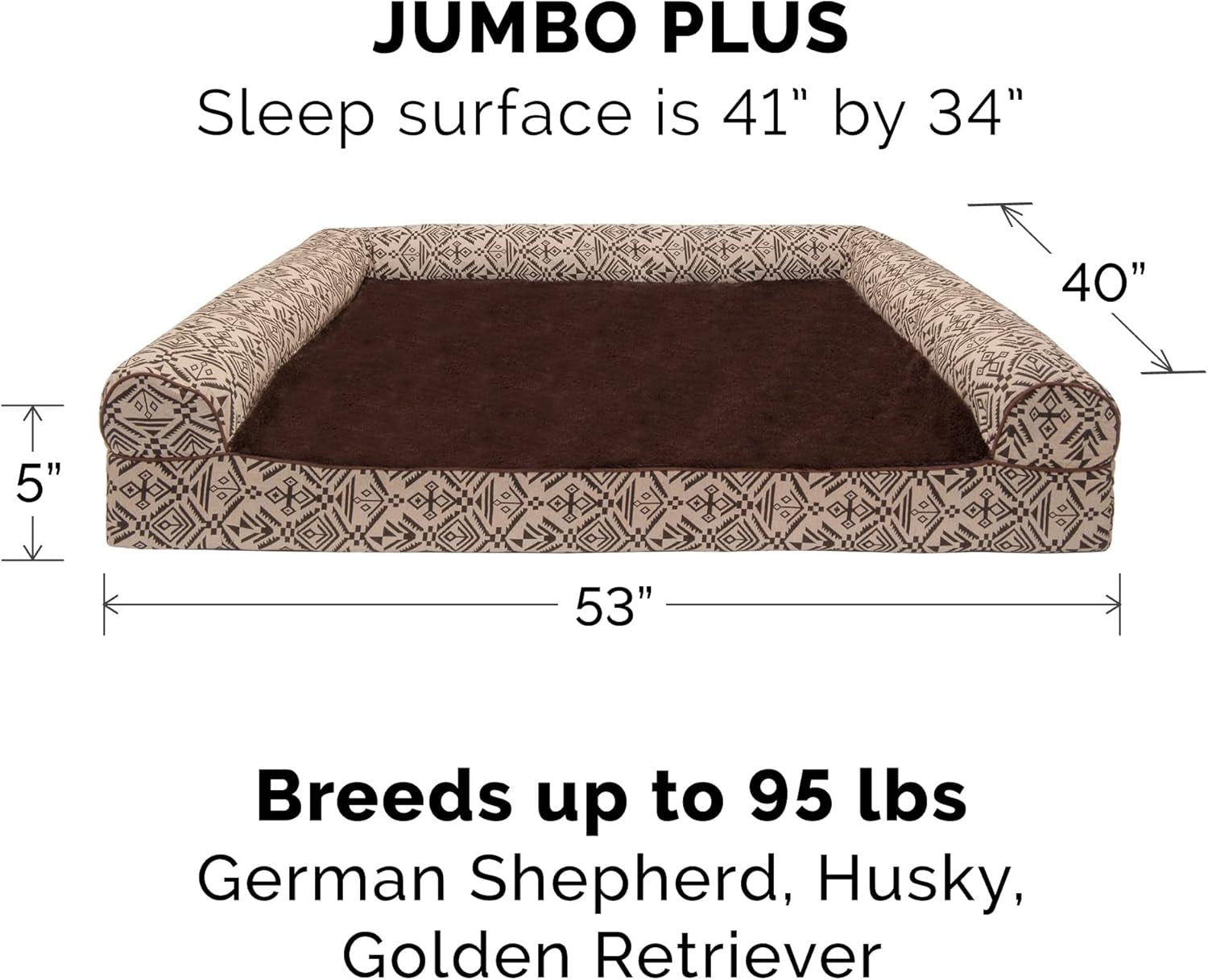 Memory Foam Dog Bed for Large Dogs W/ Removable Bolsters & Washable Cover, for Dogs up to 125 Lbs - Plush & Southwest Kilim Woven Decor Sofa - Desert Brown, Jumbo Plus/Xxl