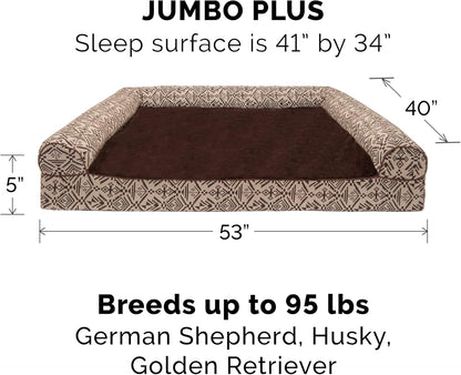 Memory Foam Dog Bed for Large Dogs W/ Removable Bolsters & Washable Cover, for Dogs up to 125 Lbs - Plush & Southwest Kilim Woven Decor Sofa - Desert Brown, Jumbo Plus/Xxl