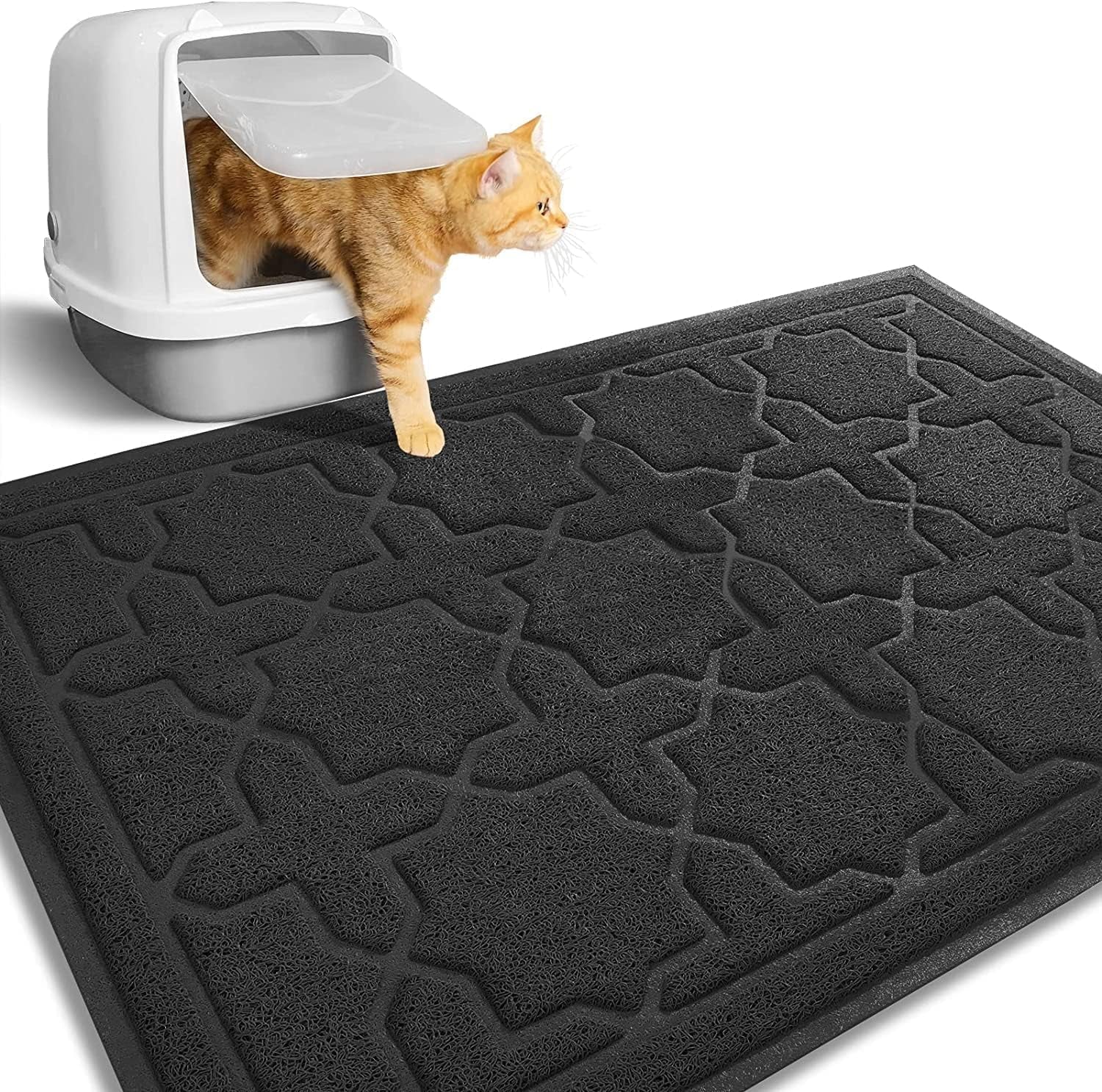 Cat Litter Mat, 35.4"X23.6" Litter Box Mat with Litter Lock Mesh, Soft Cat Litter Mat Litter Trapping Mat, Easy to Clean, Non-Slip, Water Resistant, Litter Free Floors, Dark Grey