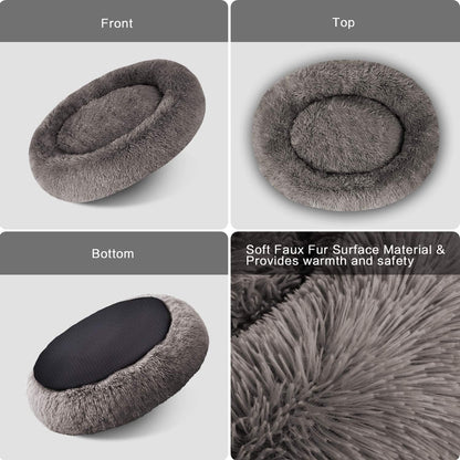 Calming Donut Pet Bed, Faux Fur Self-Warming Cuddler, Comfortable round Plush Dog & Cat Beds for Large, Medium Dogs and Cats (24''/32''/36''/44'')
