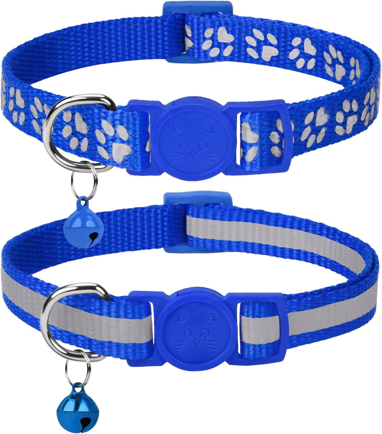 Reflective Cat Collar Breakaway with Bells, 2 Pack Girl Boy Pet Cat Collar Adjustable 7.5-12.5 Inch, Green