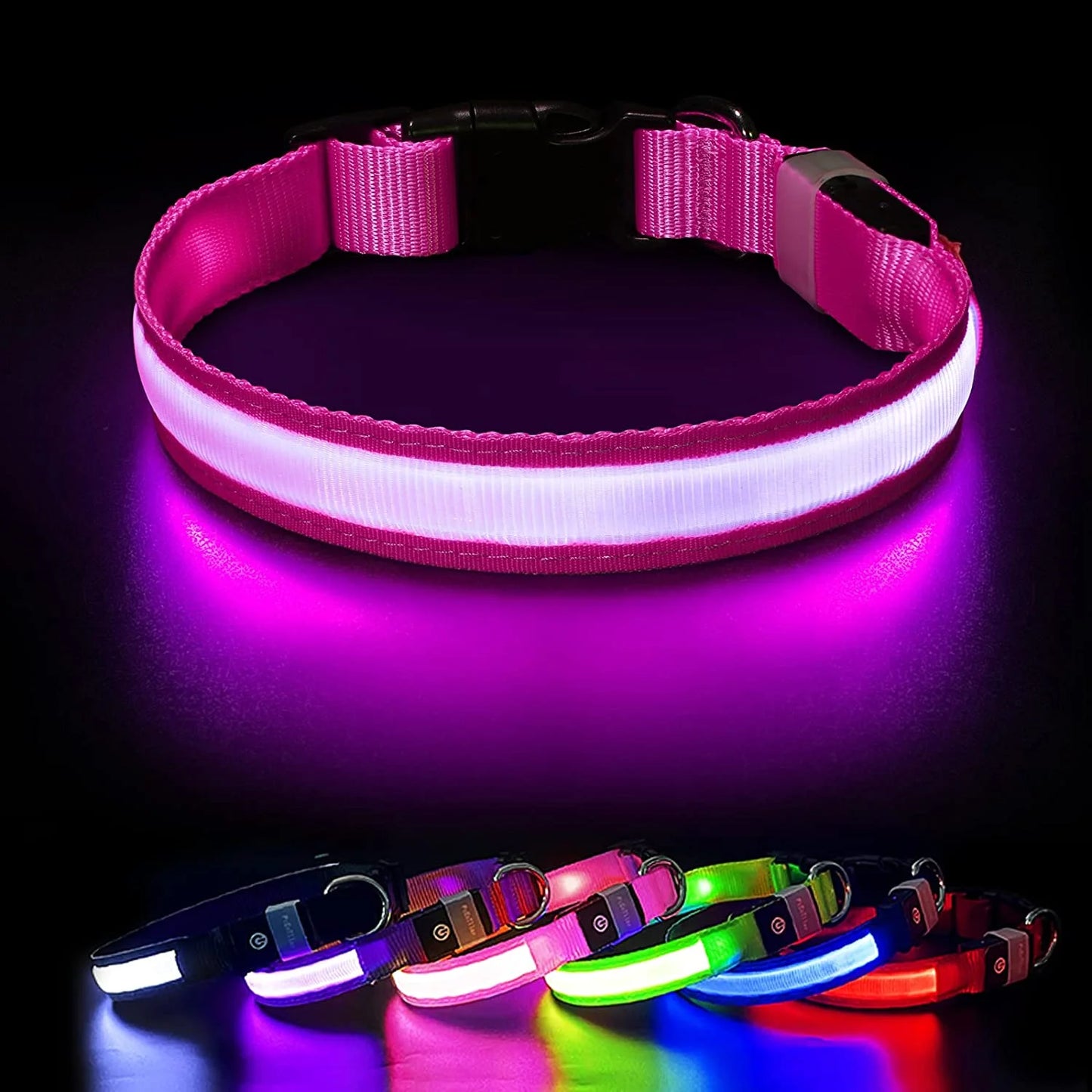 Light up LED Dog Collar, Waterproof Rechargeable for Night Walking RGB Colorful Adjustable Safety Dog Collar for Small Dogs (Purple)