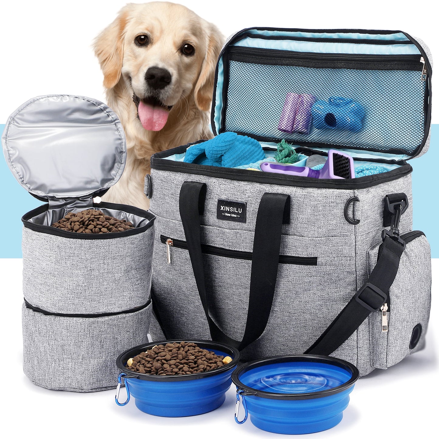 Dog Travel Bag, Weekend Pet Travel Set for Dog and Cat, Airline Approved Tote Organizer with Multi-Function Pockets-Polka Dots