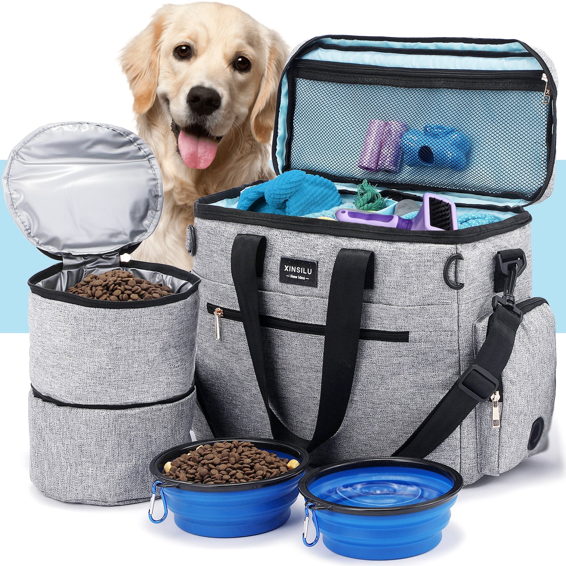 Dog Travel Bag, Weekend Pet Travel Set for Dog and Cat, Airline Approved Tote Organizer with Multi-Function Pockets-Polka Dots