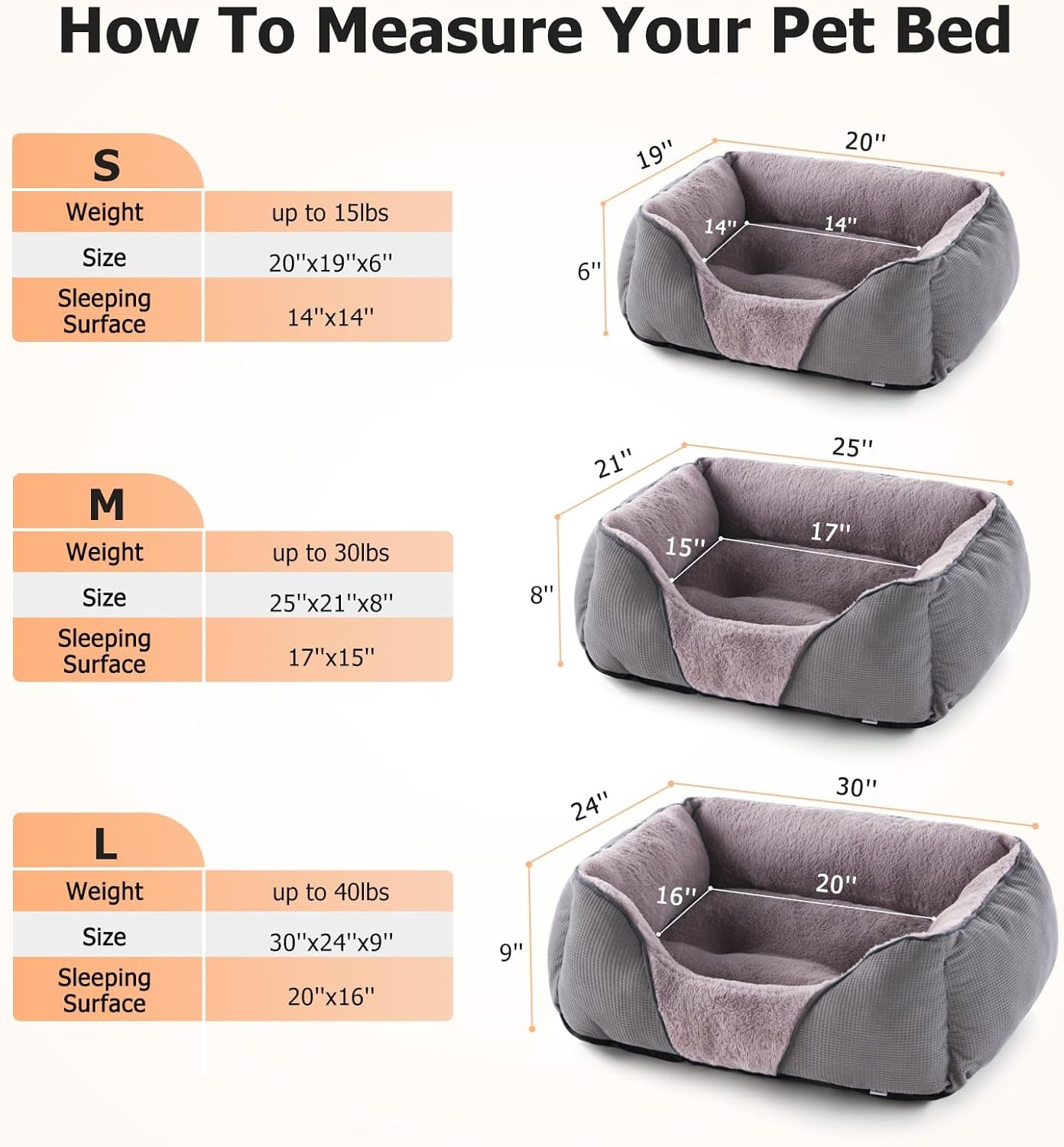 Calming Dog & Cat Beds - Soft Rectangle & Orthopedic Designs, Anti-Slip | Small / Medium Dogs & Indoor Cats (25X21In, Grey)