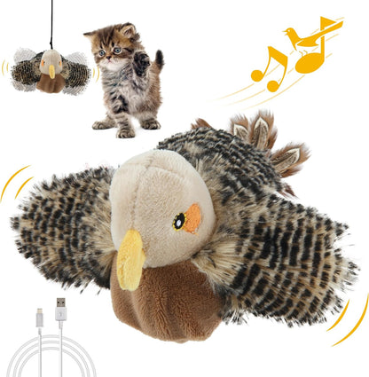 Chirping Bird Cat Toy Set, Interactive Chasing Toy for Indoor Cat, Motion Activated Kitten Play Toys, Squeaky Cats Animal Feather Toy for All Breeds Cats Kicker
