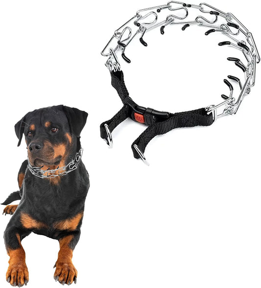 Adjustable Prong Collar for Dogs, No Pull Dog Training Collar with Quick Release Buckle, Prong Collar for Large Dogs with Nylon Cover, Suitable for Small, Medium, Large Dogs