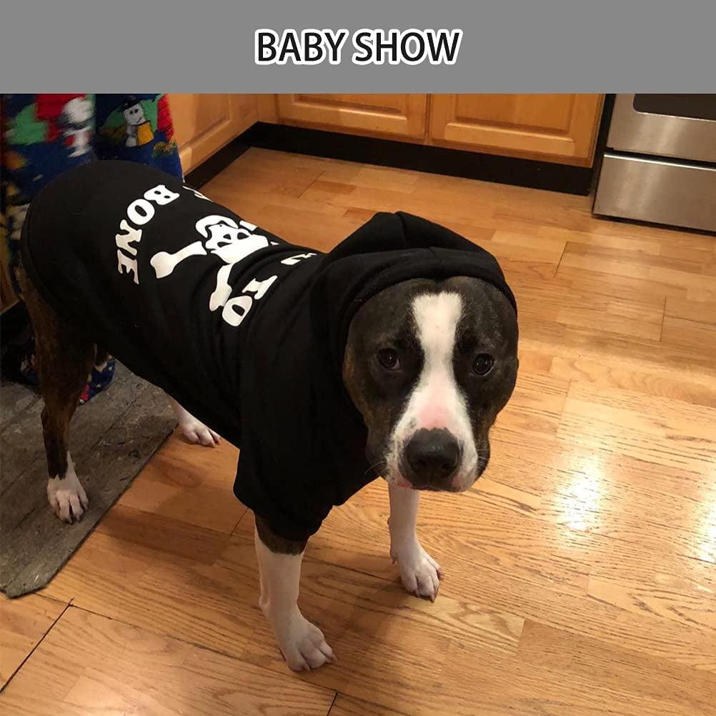 Bad to the Bone Lettered Dog Hoodie - Warm Fleece Sweatshirt with Hood and Leash Hole, Cozy Soft Pet Outfit for Small Medium Dogs, M