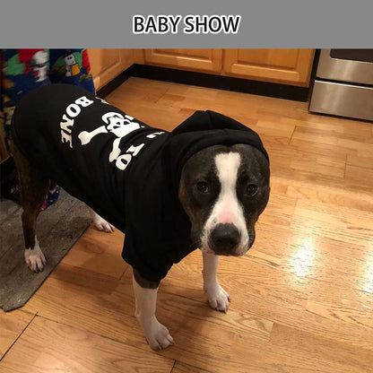 Bad to the Bone Lettered Dog Hoodie - Warm Fleece Sweatshirt with Hood and Leash Hole, Cozy Soft Pet Outfit for Small Medium Dogs, M