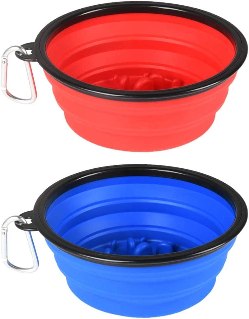Large Collapsible Dog Bowls, 34Oz Travel Water Food Bowls Portable Foldable Collapse Dishes with Carabiner Clip, 2 Pack (Green+Red)