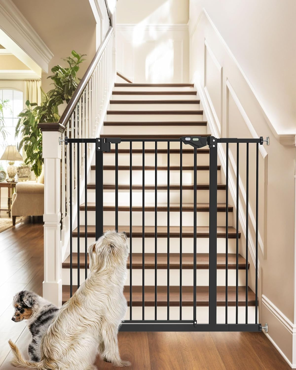 29-39.6" Baby Gate for Stairs, Auto Close Both Sides Dog Gate with One-Hand Opening, 30" Tall Safety Gates for Pets, Hallways, Bedrooms, Wall Pressure Mount No Drill, White