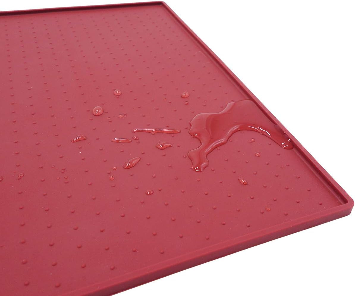 Cat Feeding Mat, Silicone Pet Food Mat, Food Grade Waterproof Anti-Messy Raised-Edges Mat for Puppy Kitty Dog Cat, S(19X12Inch), Burgundy