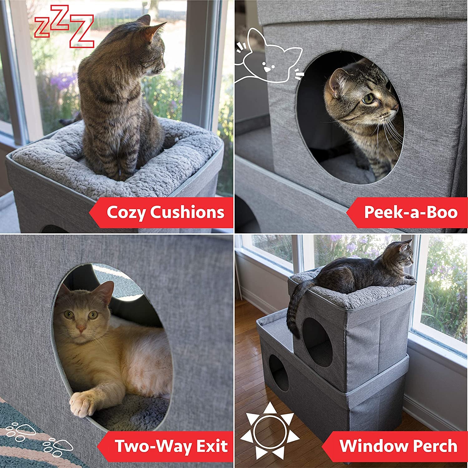 Large Stackable Grey Condo, Cat Cube, Cat House, Pop up Bed, Cat Ottoman, Mansion
