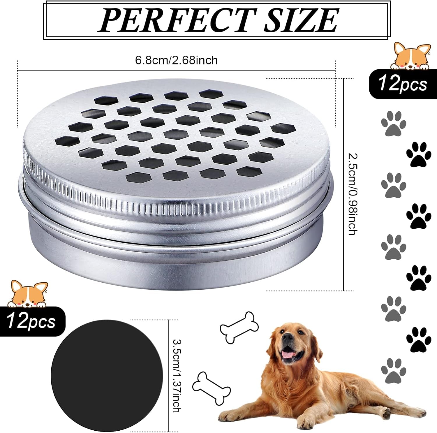 12 Pack Dog Scent Work Tins, Dog Scent Training Box, Pet Nose Metal Container with 12 Magnetic Dots, Smell Training Kit Smell Canisters Aluminum Cans for Pet (Hexagon)