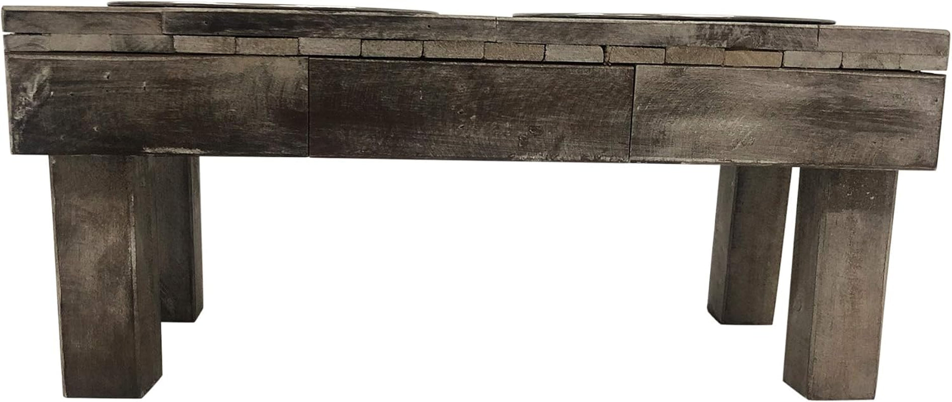 Pet Berjen Table Elevated Double Bowl Pet Feeder, Brown Wash (Large) (02189)