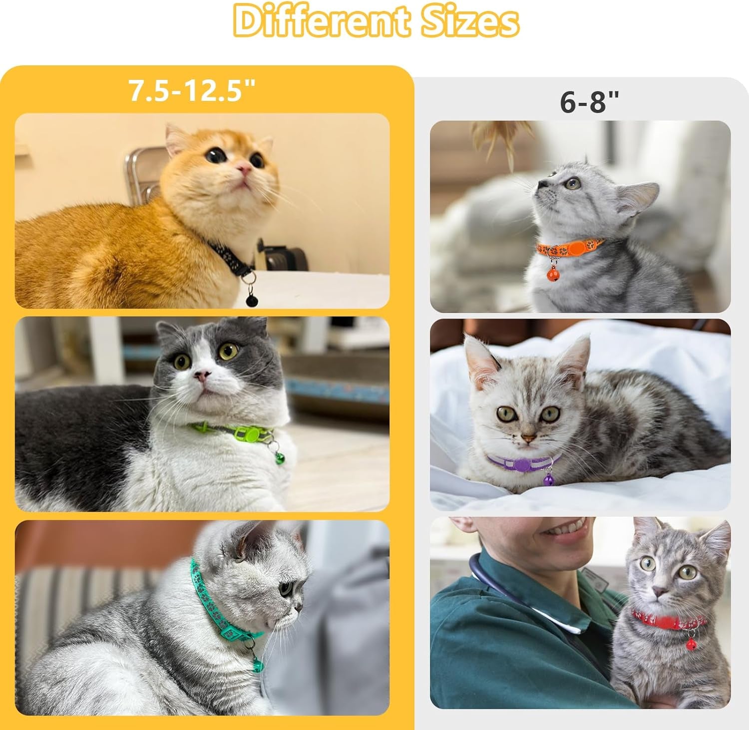 Reflective Cat Collar Breakaway with Bells, 2 Pack Girl Boy Pet Cat Collar Adjustable 7.5-12.5 Inch, Green