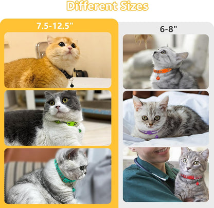 Reflective Cat Collar Breakaway with Bells, 2 Pack Girl Boy Pet Cat Collar Adjustable 7.5-12.5 Inch, Green
